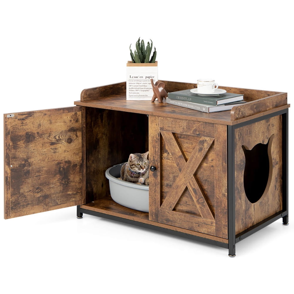 Yardi Yard Cat Litter Box Enclosure with Double Doors and Adjustable Footpads-Brown, Cat Litter Box Furniture, Litter Box Enclosure, Pet Crate, Cat Washroom Cabinet, Fits Most Litter Box Yardi Yard Cat Litter Box Enclosure with Double Doors and Adjustable Footpads-Brown, Cat Litter Box Furniture, Litter Box Enclosure, Pet Crate, Cat Washroom Cabinet, Fits Most Litter Box