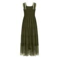 thumbnail image 6 of Plus Size Women Dress , Women's Fashion Sexy Solid Short Sleeve Pleated Dresses Long Dress Midi Maxi Dresses Elastic Waist Boho Beach Dress Pockets(Olive Green,M), 6 of 8