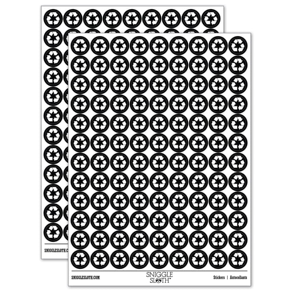 Recycle Symbol Solid 200  Round Stickers - Black - Gloss Finish - 0.50" Size