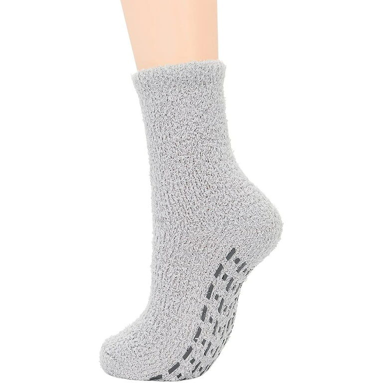 Zando Fuzzy Anti-Slip Socks for Women Girls Non Slip Slipper Socks with  Grippers 5/Dark Solid