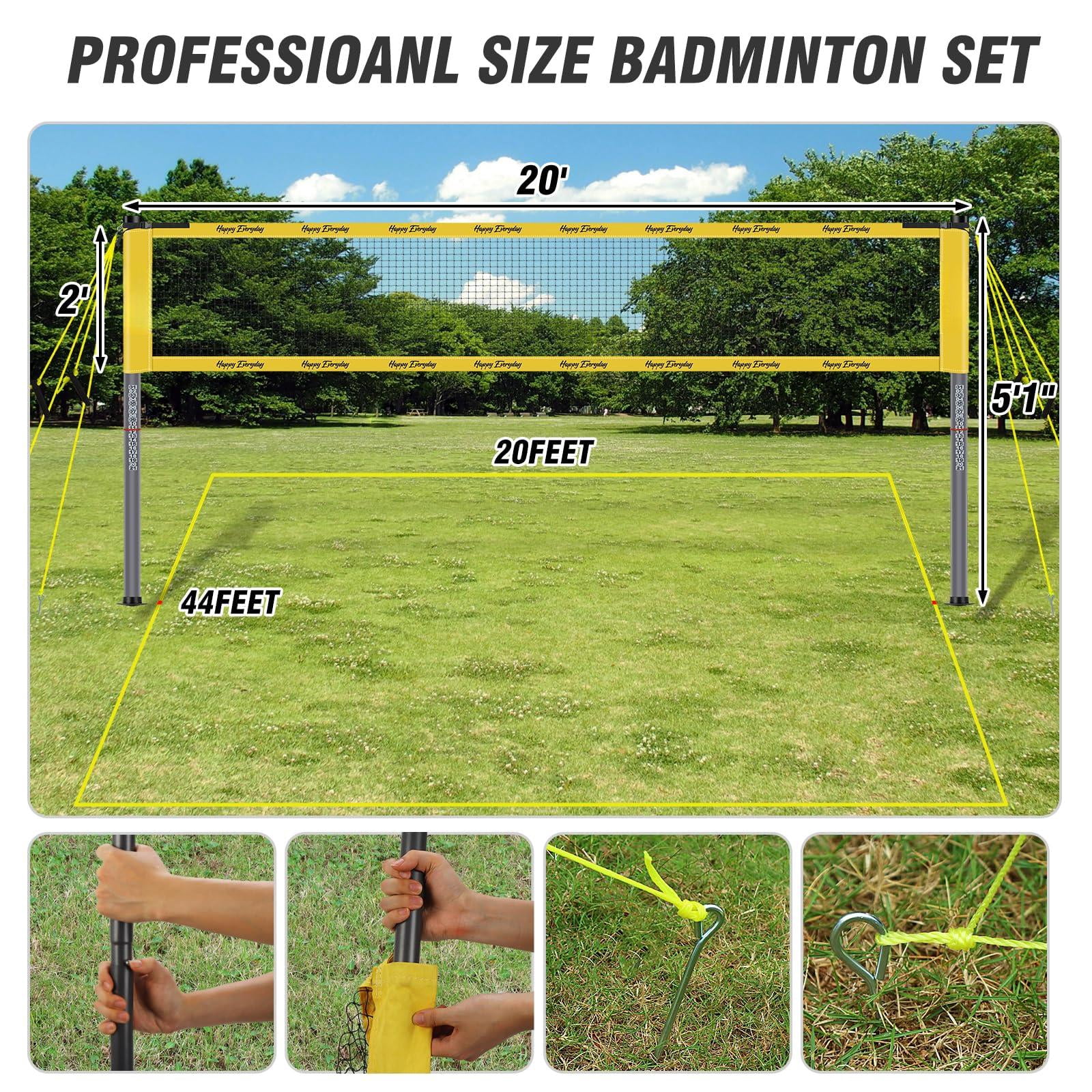 Portable Outdoor Badminton Net Set System For Backyard Lawn Beach  With Durable 4 Carbon Aluminum Rackets 3 Birdies And Carrying Bag