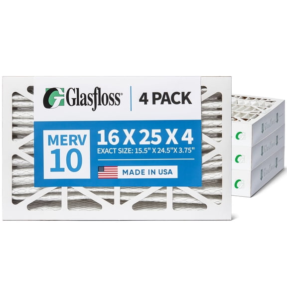 Glasfloss ZL 16x25x4 MERV 10 Pleated AC Furnace Air Filters. Box of 4. Exact Size: 15-1/2 x 24-1/2 x 3-3/4