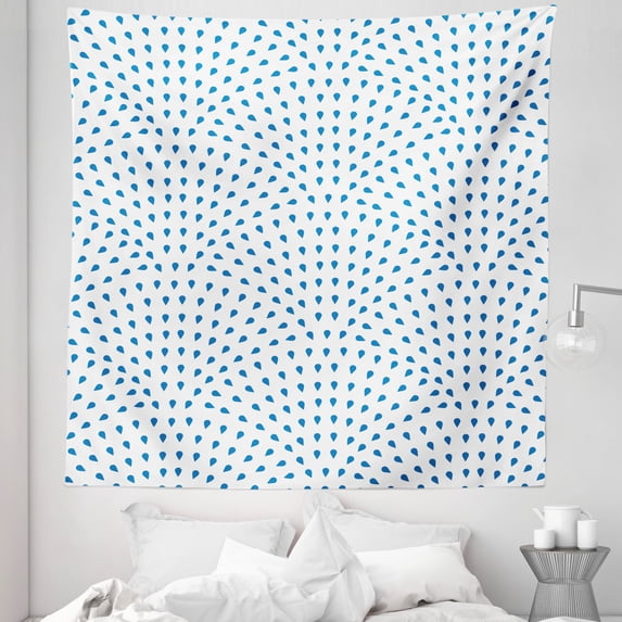 Fish Scale Tapestry, Blue Rain Water Drops on a White Background Abstract Wavy Pattern Print, Fabric Wall Hanging Decor for Bedroom Living Room Dorm, 5 Sizes, Navy Blue and White, by Ambesonne