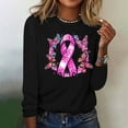 thumbnail image 4 of CLOISE Breast Cancer Shirts for Women Long Sleeve Crew Neck T Shirts Butterfly Ribbon Oversized Breast Cancer Fight Shirts Fashion Comfy Blouses Cancer Survivor Gifts in October Outfits Black XL, 4 of 4