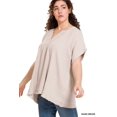 thumbnail image 4 of Zenana Women's Relaxed Fit Gauge Rolled Short Sleeve Raw Edge V-Neck T-Shirt Tunic, 4 of 5