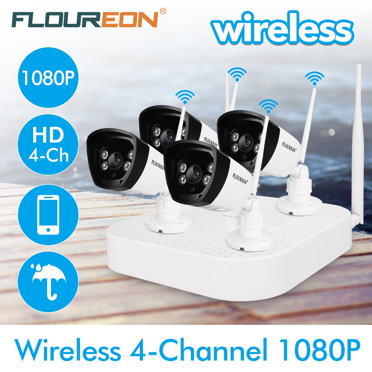 FLOUREON 4CH Wifi CCTV 1080P DVR Kit 