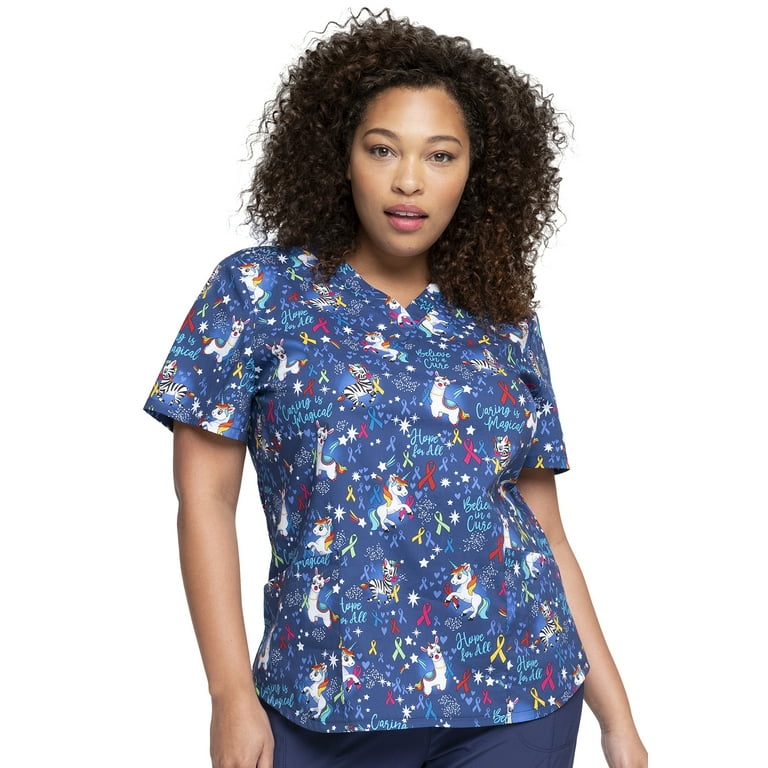 Cherokee Prints Scrubs Top For Women V Neck Print Plus Size CK652