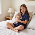 thumbnail image 5 of NIPAXO Girls Pajamas Set Short Sleeve Button-Down Solid Navy Blue Ruffle Shorts Satin Sleepwear for Kids, 5 of 8