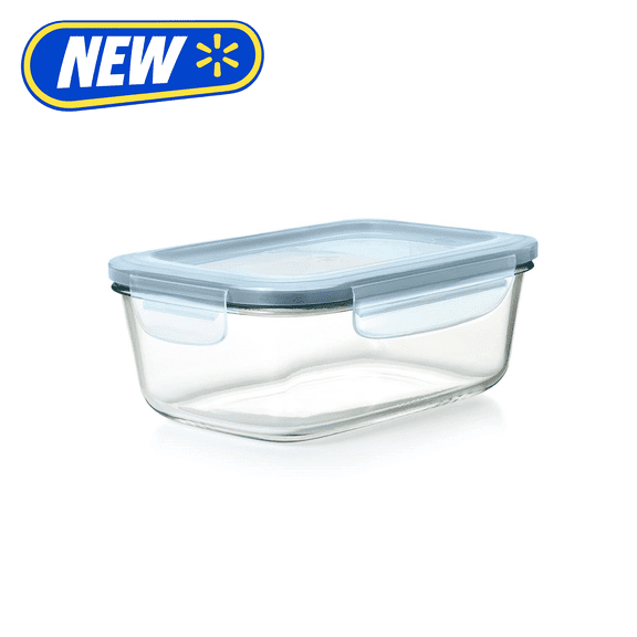 OXO Smart Seal 8-Cup Rectangle Glass Food Storage Container, Arctic Blue