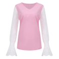 thumbnail image 4 of Pompotops Blouse Décontractée en Dentelle à Manches Longues Patchwork Col en V Unie T-shirt, 4 of 7