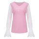 thumbnail image 4 of Mujeres Casual encaje manga larga Patchwork cuello en V pulóver Color sólido blusa camiseta Tops Pompotops  gfhjh21771, 4 of 7