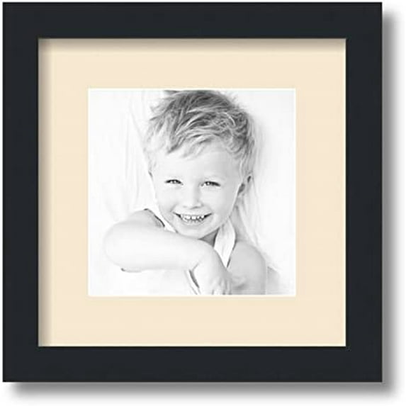 7x7 inch black picture frame with 2 inch single alabaster mat, singlemat-frbw26079-7x7-825