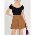 thumbnail image 2 of INSPIRE CHIC Women's Faux Suede Button Front A-Line High Waisted Mini Short Skirt XS Brown, 2 of 7