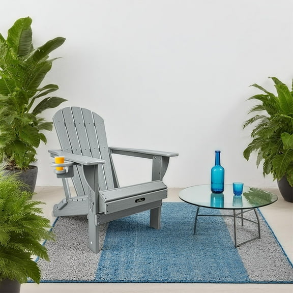 Withniture Folding Adirondack Chair, All-Weather HDPE Patio Chair with Cup Holder, Fire Pit Chair for Patio Lawn Garden Backyard Deck,Grey