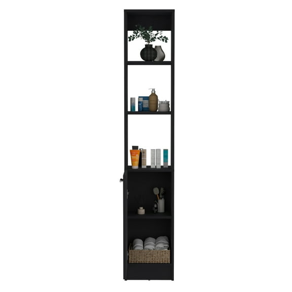 Xukmct Wood Bathroom Floor Cabinet with 5 Shelves, 1 Doors Tall Storage Cabinet for Bathroom, Living Room, Kitchen