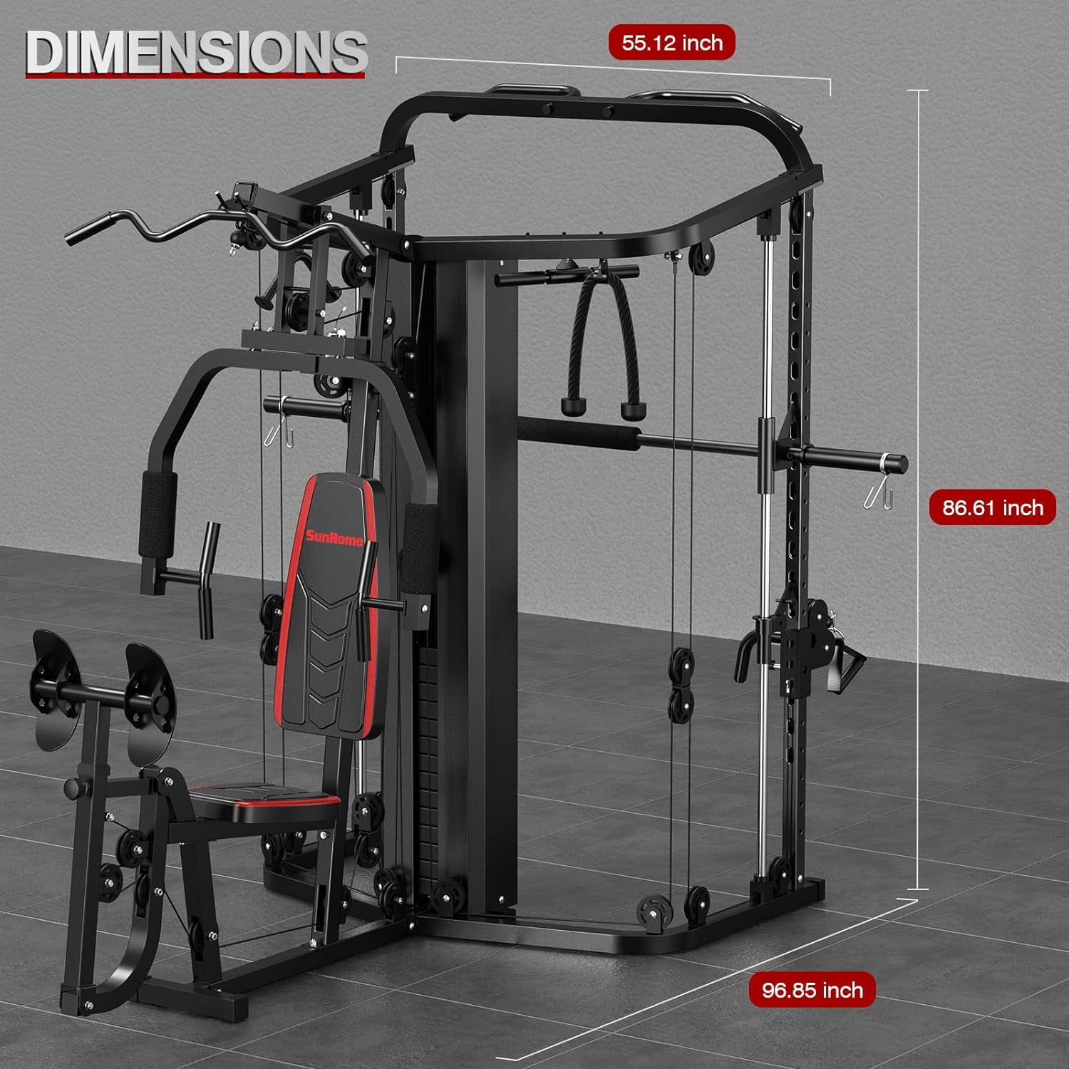 Sunhome Multifunction Home Gym System Smith Machine with 138 lb Weight, Build Muscle, 86.6"