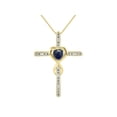 thumbnail image 2 of RYLOS Matching Jewelry Yellow Gold Plated Silver Claddagh Ring & Cross Necklace. Heart Gemstone & Diamonds, 6MM Blue Star Sapphire Birthstone; Size 9, 2 of 6