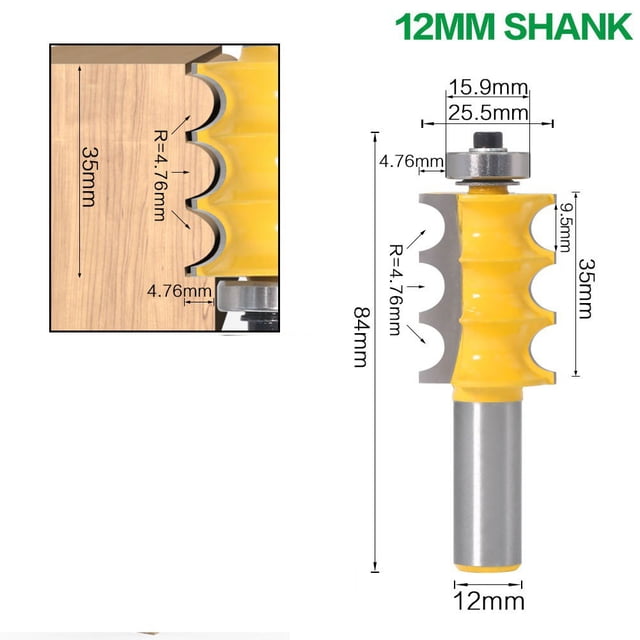1/2In Shank 12Mm 8Mm Triple Bead Column Molding Router Bit Tenon Milling Cutter