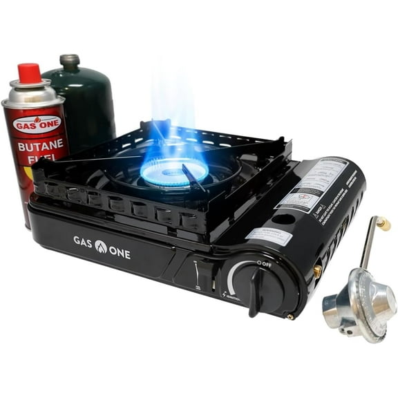 GasOne GS-3900PB Dual Fuel Portable Stove 15,000BTU with Brass Burner Head, Dual Spiral Flame Gas