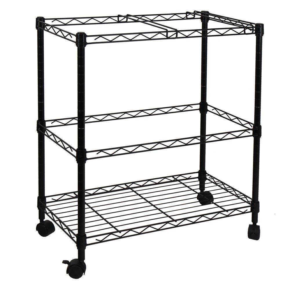 Zimtown 2 Tiers Layer Metal Rolling Mobile File Cart Office Supplies w/ Wheels Black Walmart