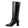 thumbnail image 3 of Ferwind Women's Almond Toe Crisscross Chain-Link Ruched Shaft Knee-High Boots Female Adult Black 10, 3 of 9