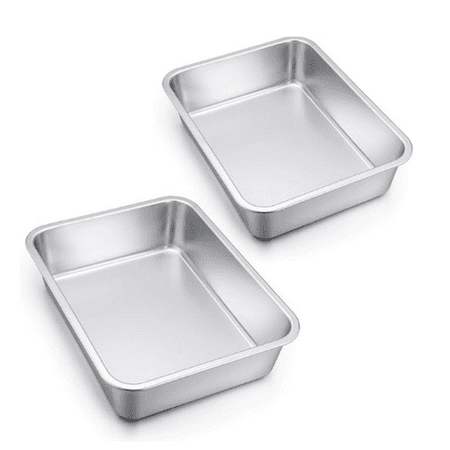 Lasagna Pan Set of 2, E-far Deep Stainless Steel Baking Pans, 12.75 x10 x3.2 Inches Rectangular Metal Roasting Baking Dish Bakeware for Oven, & Heavy Duty, Dishwasher Safe