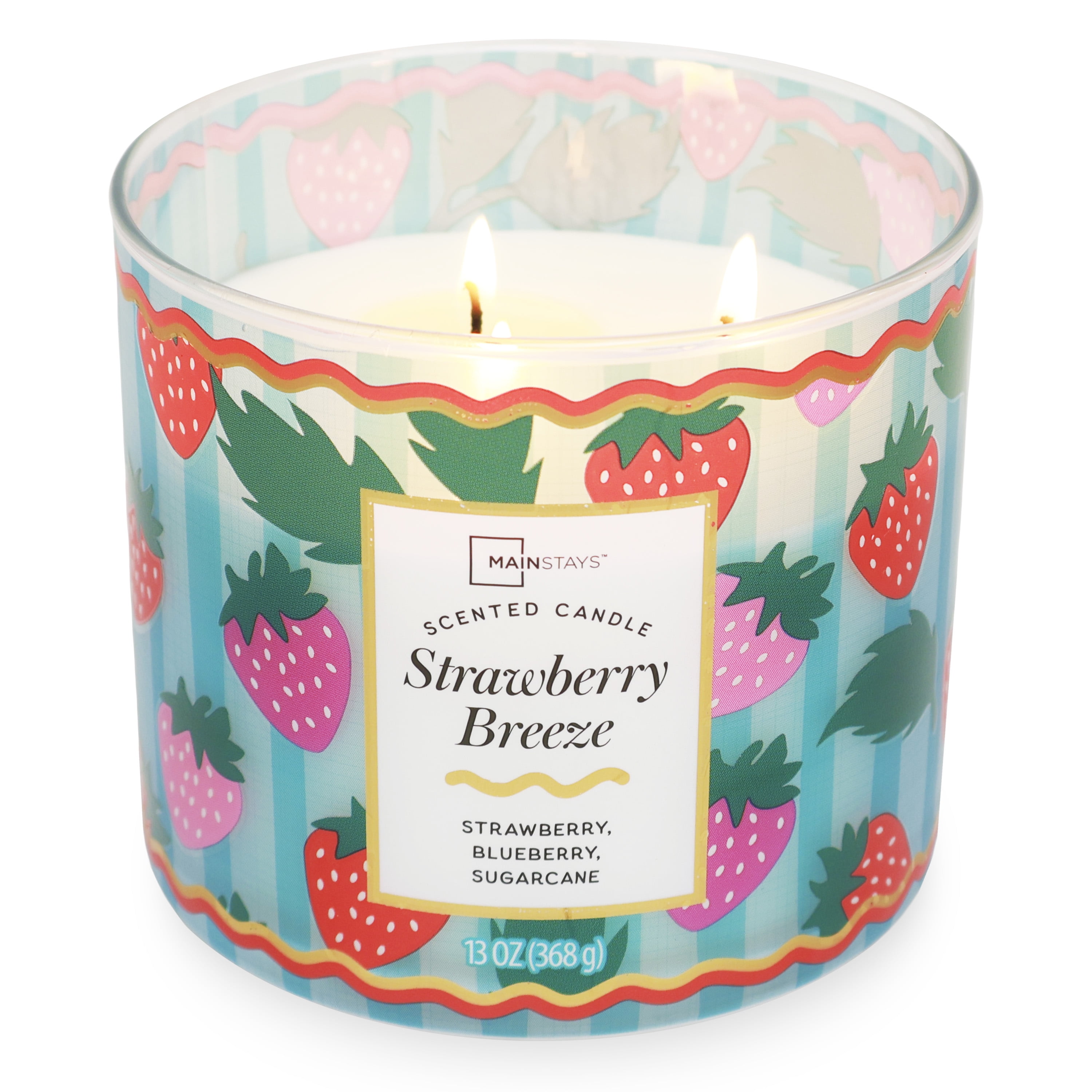 Mainstays 3-Wick Scented Glass Jar Candle Strawberry Breeze 11.5oz.