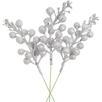 TETOU 14 Packs Silver Christmas Glitter Berries Stems,7.8 Inch Artificial Christmas Picks for DIY Xmas Tree Wreath Garland Holiday Home Indoor Winter Decoration