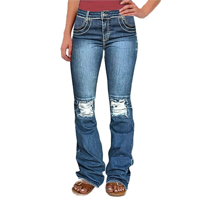 Jeans Flamingals Bootcut para mujer, talle bajo, rasgado, S, azul oscuro