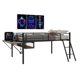 thumbnail image 2 of Cama de loft de metal de tamaño completo con escritorio incorporado y tira de luz led, marco de cama de loft con barandillas de seguridad, 2 of 5