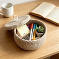 thumbnail image 2 of Virelaxpo Foldable Storage Basket with Lid Cotton Rope Handles Polka Dot Pattern for Closet Shelves Blanket Clothing Home Organization, 2 of 6