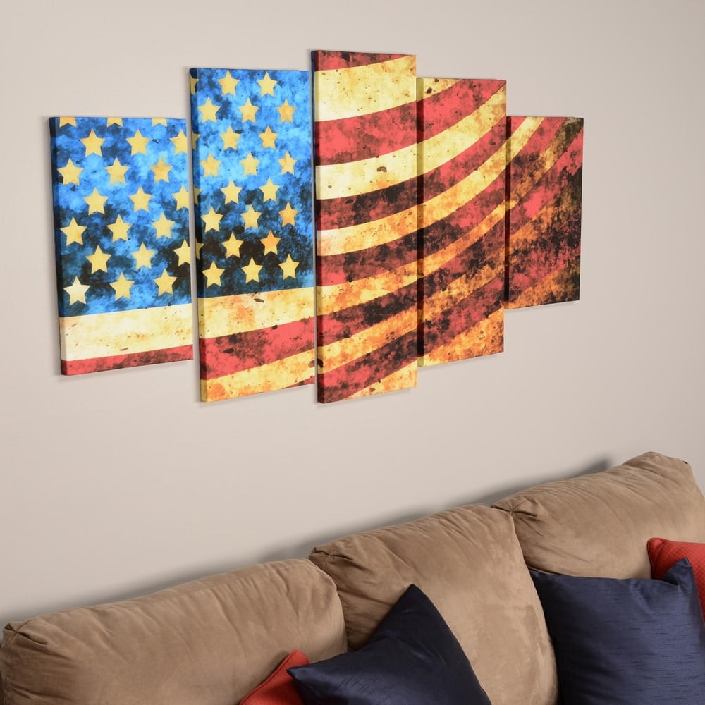 DESIGN ART God Bless America Flag' Canvas Art Set 32 in. wide x 16 in. high - 1 Panel