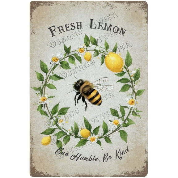 Be Humble Sign, Motivational Quote Wall Art Prints, Rustic Farmhouse Gifts, Be Kind Lemon Wreath Sign, Lemons Kitchen Decor And Accessories, Bee Decor, Bee Gifts 8x12 Inches