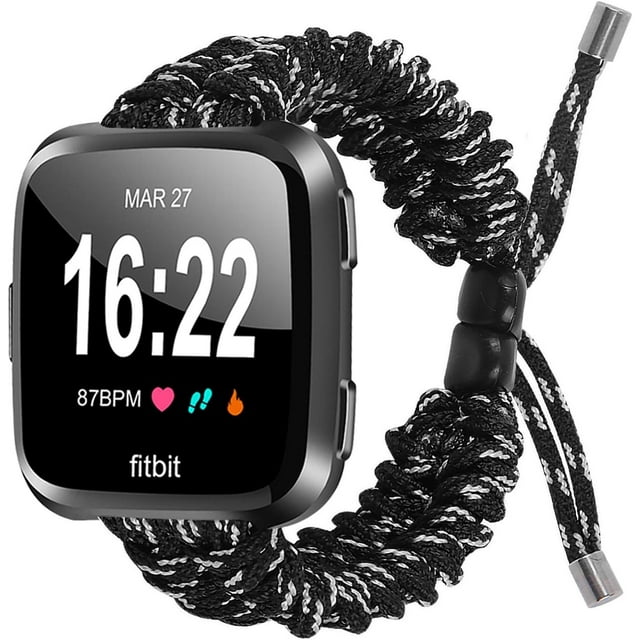 REQO Compatible with Fitbit Versa 2 Bands, Woven Nylon Friendship Rope Outdoor Survival Weave Adjustable Replacement Straps Wristbands Accessories for Versa Lite,Versa 2,SE