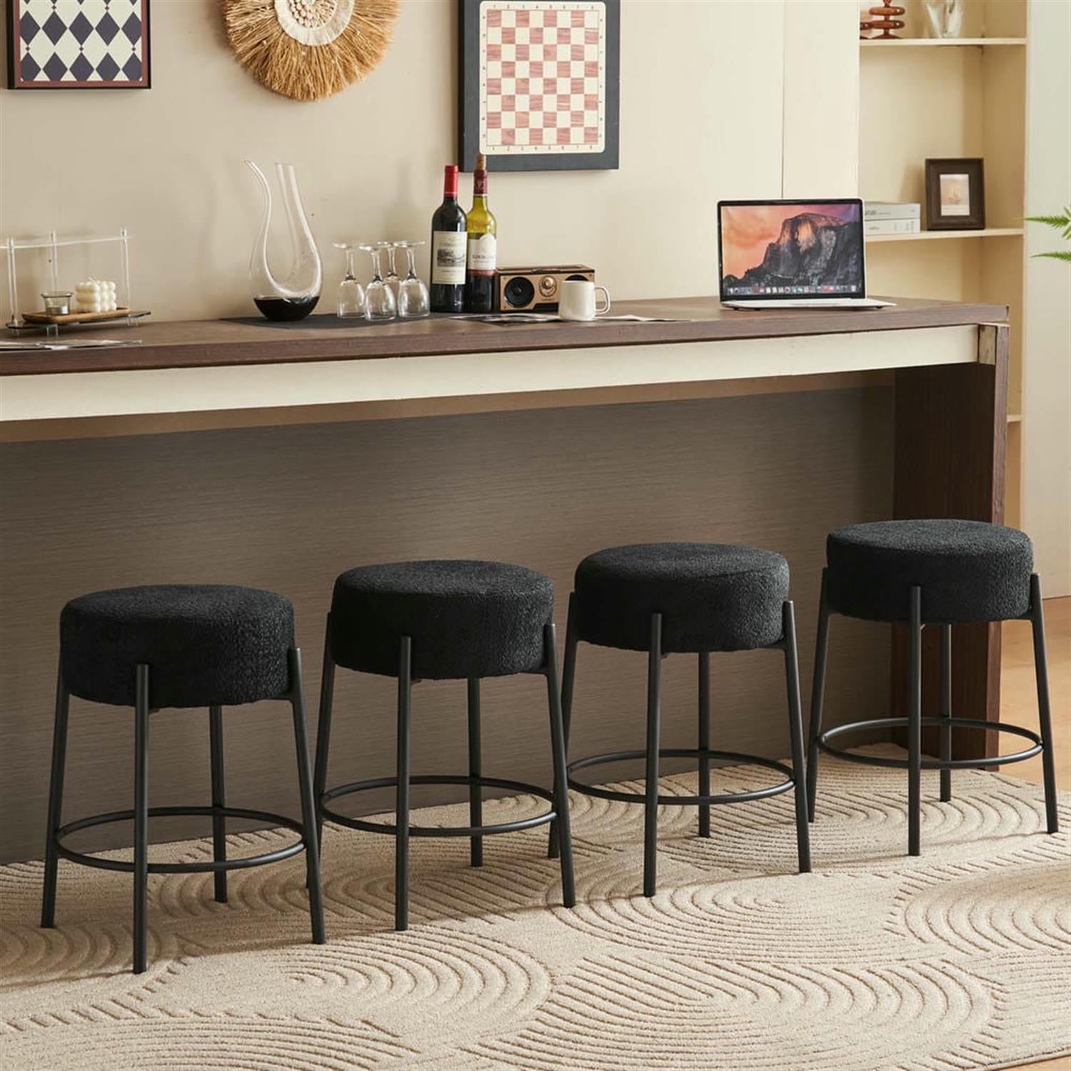 Demi Bonn 24" Counter Height Bar Stools Set of 2, Upholstered Barstools, Kitchen Island Countertop Chairs for Dining Room, Black