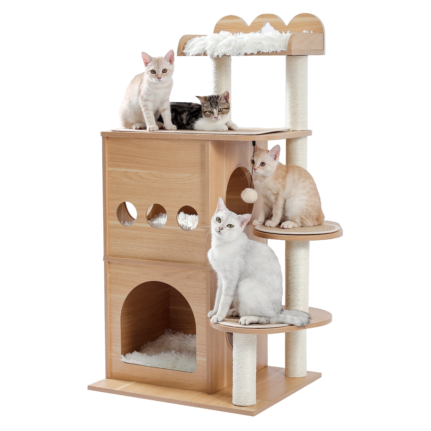 Pefilos 51" Cat Tower for Large Cats Modern Wooden Cat Tree Multi-Level Cat Tree Tower Cat Sky Castle with Cozy Cat Condos, Beige Pefilos 51" Cat Tower for Large Cats Modern Wooden Cat Tree Multi-Level Cat Tree Tower Cat Sky Castle with Cozy Cat Condos, Beige