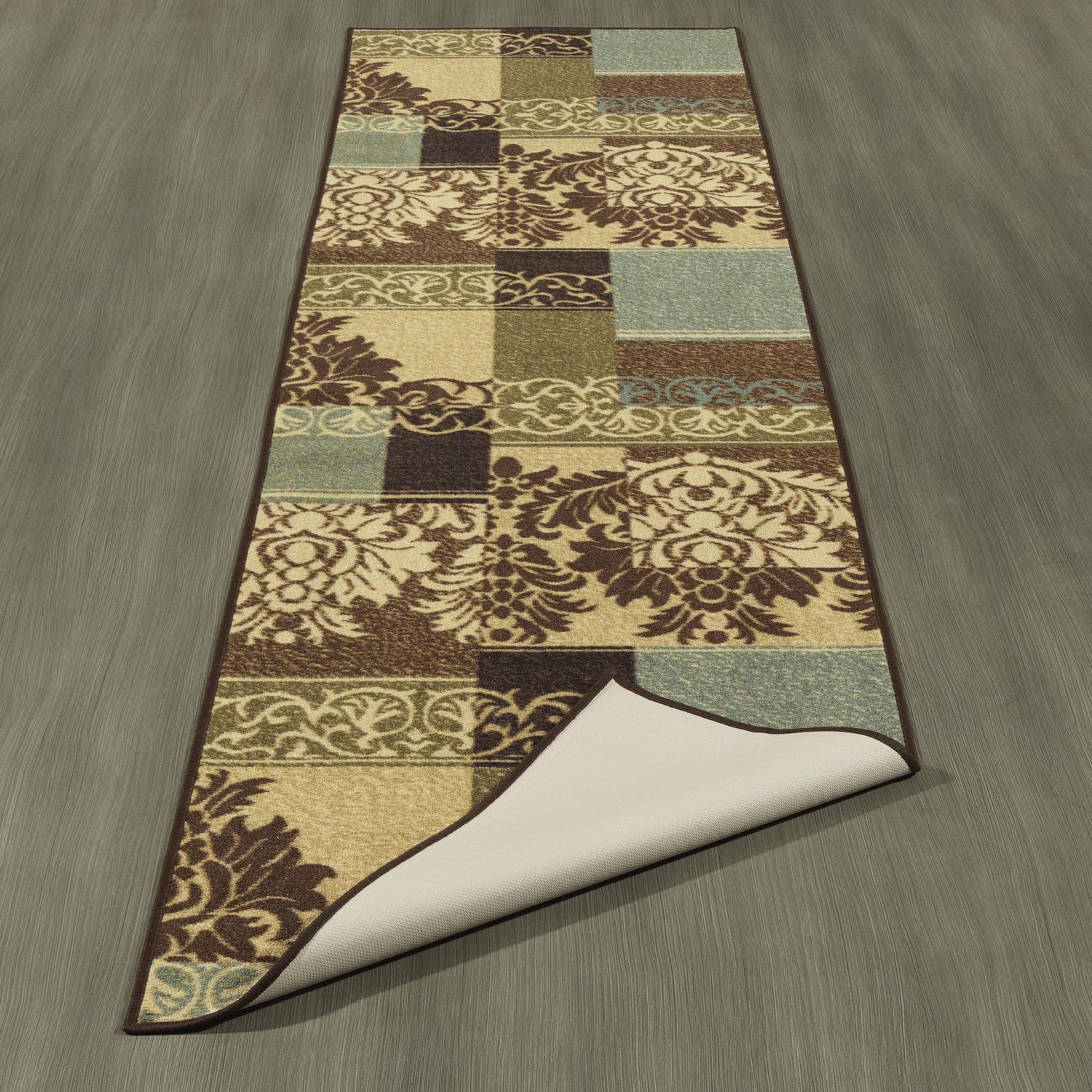 Ottomanson Ottohome Collection Non-Slip Rubberback Damask Design Indoor Rug,  Brown/Green