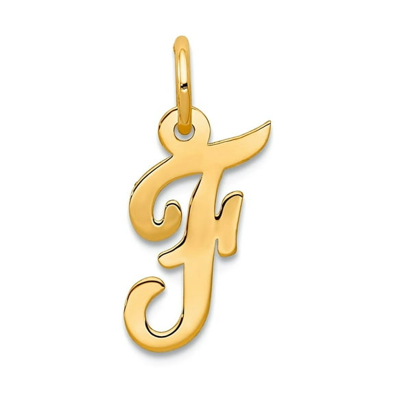 14k Yellow Gold Solid Polished Laser-cut Small Script Letter Name Personalized Monogram Initial F Charm Pendant Necklace