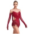 thumbnail image 2 of Miaeowve Women Tassel Jazz Latin Dance Dress Glittery Leotard Salsa Cha-Cha Rumba Performance Red M, 2 of 5