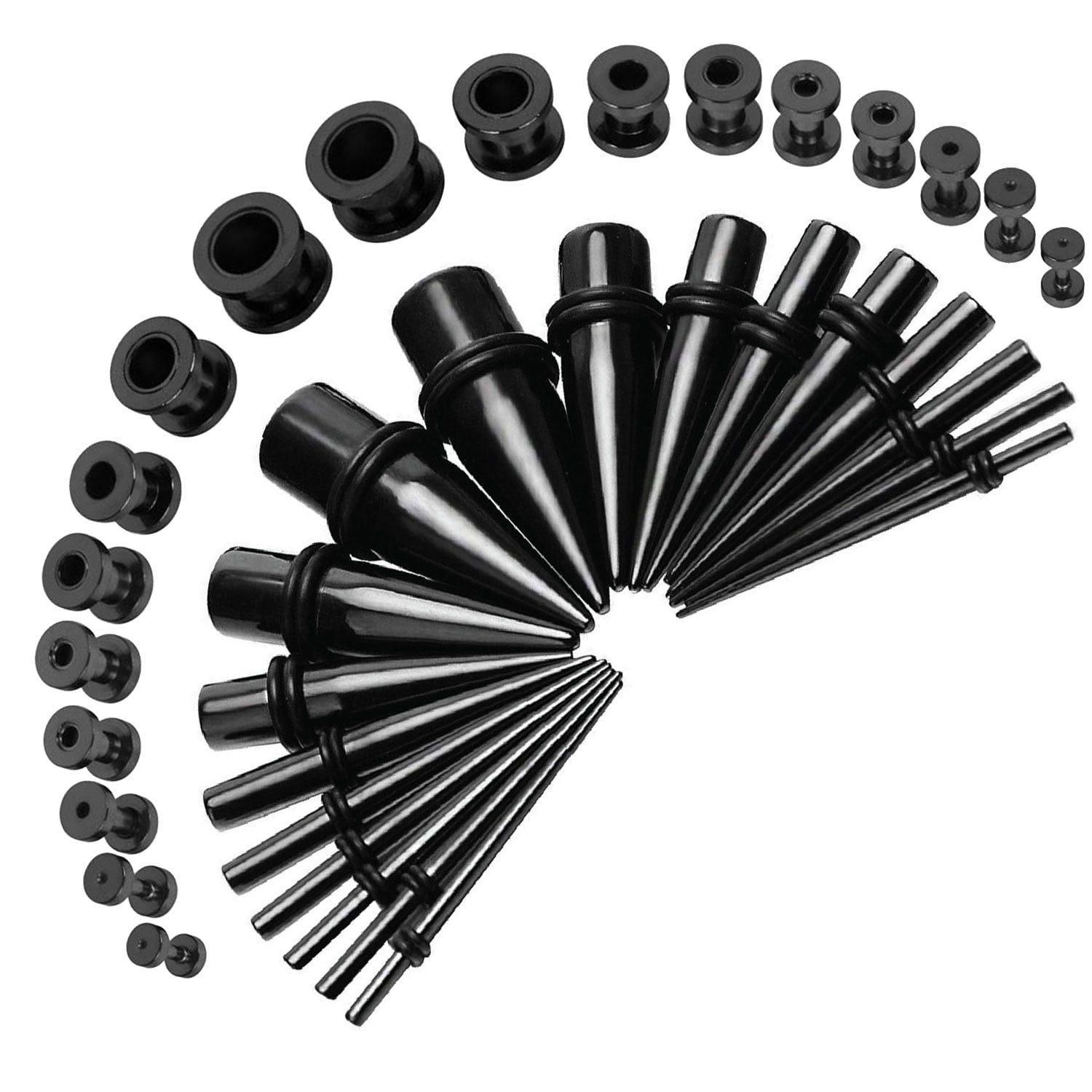 Black Ear Stretching Kit Titanium Plugs & Tapers Set 36pc 14g-00g