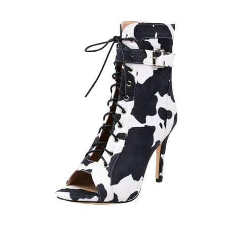 

GWAABD Slide Sandals Women Dressy Ladies Fashion Cow Print Leopard Print Suede Belt Buckle Back Zipper Thin High Heels Sandals