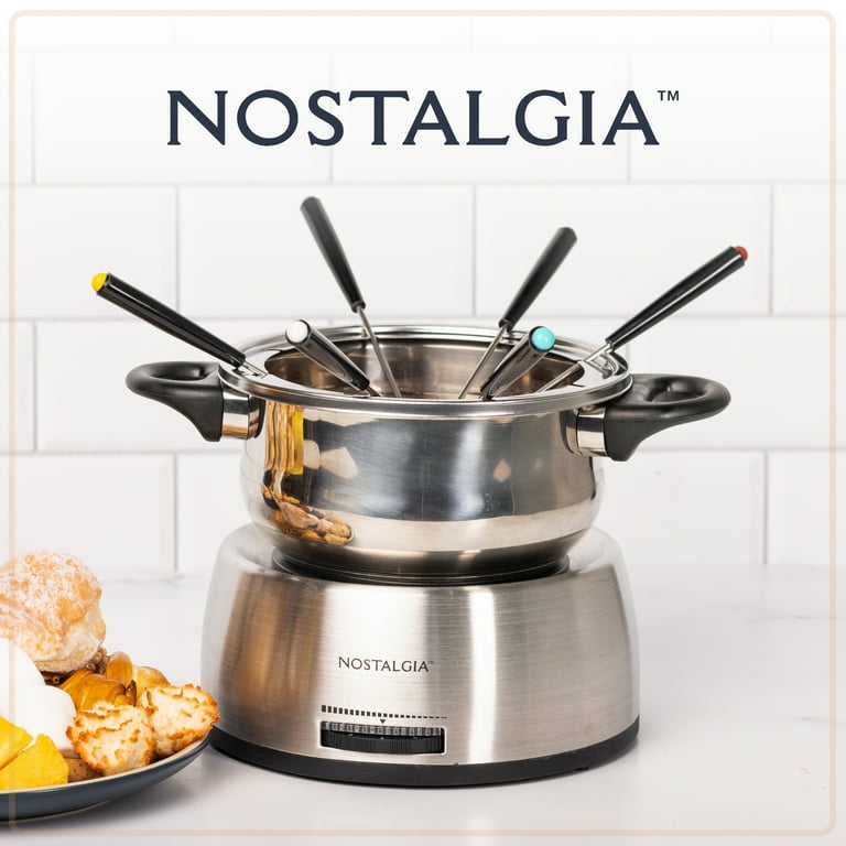 Nostalgia Retro 6-Cup Adjustable Electric Fondue Pot Set with 6