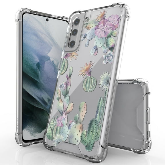 ANJ  Hybrid Slim Hard Back Cover Case Flexible Bumper for Samsung Galaxy S21 - Cartoon Cactus