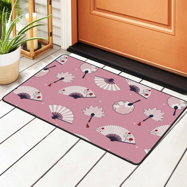 DouZhe Retro Pink Asian Hand Fans Rugs Doormat, Non-Slip Machine Washable Carpets Floor Door Mat , 36" x 24"