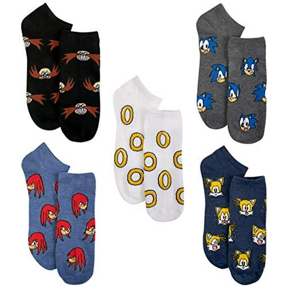 Sonic The Hedgehog boys Sonic 5 Pack No Show Casual Sock, Blue Assorted, 10 13 US