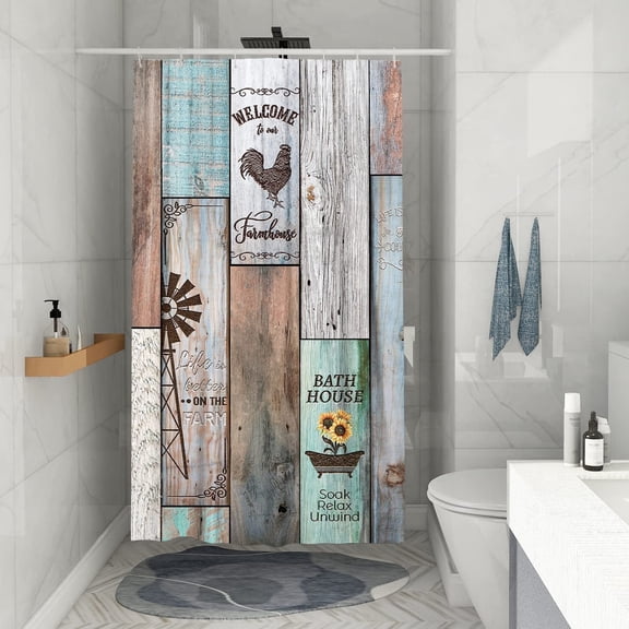 Farmhouse Rustic Small Shower Stall Curtain Size 36" x 72", Vintage Country Wood Narrow Stand up Shower Curtains for Bathroom Decor Polyester Fabric Set