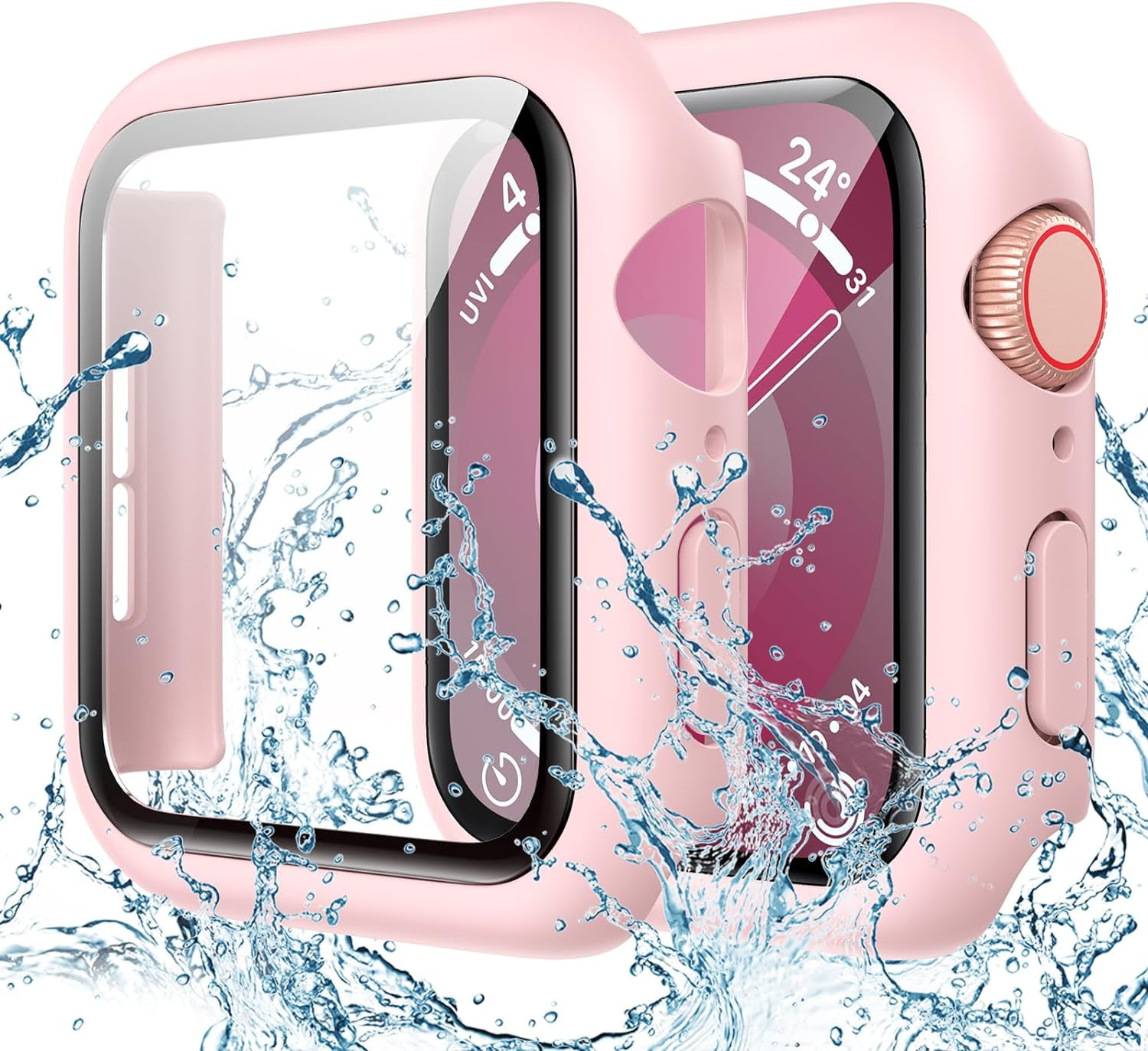XiHAMA Waterproof Screen Protector Case Compatible with Apple Watch Series 6/5/4/SE 44mm, Hard Bumper with Tempered Glass for Watch Cover