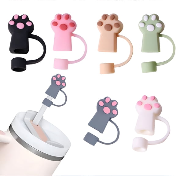 BPPEG 6Pcs Reusable Silicone Straw Covers,Cute Straw Toppers,Dust-Proof Straw Protector Plugs for Drinking Straws Dia 10 Mm Straw Caps Decoration