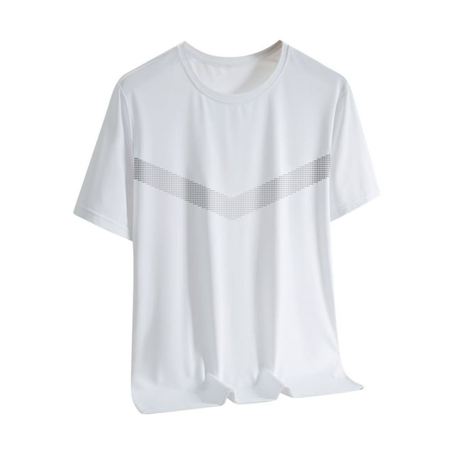 SROBPTY Haut d'Été pour Hommes, Chemises à Manches Courtes pour Hommes, Filament de Glace Respirant d'Été pour Hommes Protection Solaire Extérieur Col Rond Manches Courtes Blanc, TG
