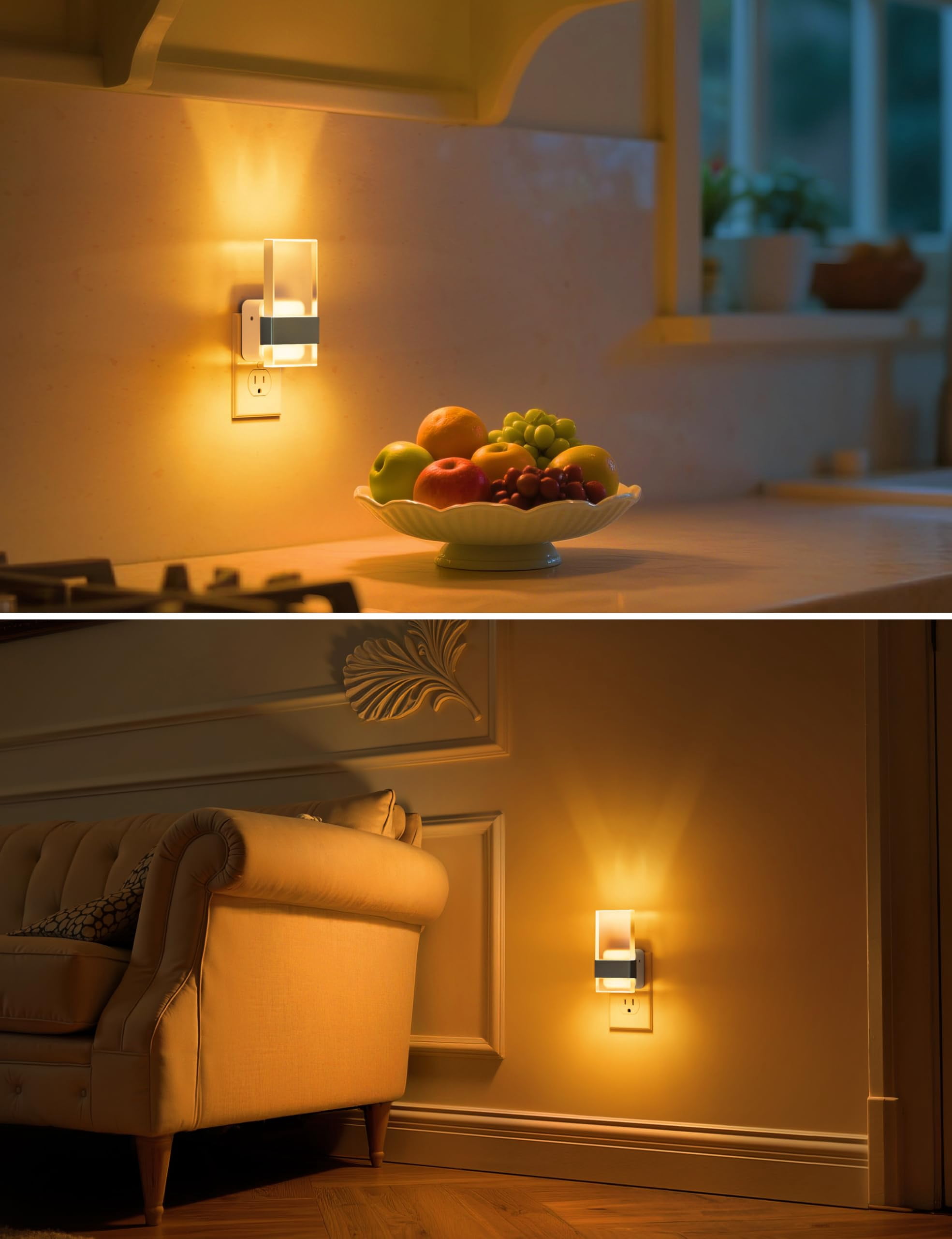 Night Light  Lights Plug Into Wall 2 Pack Dusk-to-dawn Sensor Decorative 0-100lm Dimmable Nightlights Sconce-style Nitelight For Bathroom Hallway